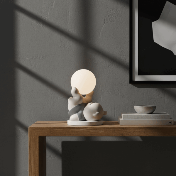 Λευκό-γκρι αρκουδάκι που κρατάει φωτεινή μπάλα, φωτιστικό αφής με USB