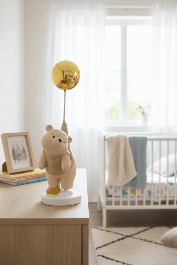 Διακοσμητικο αρκουδακι μπεζ καφε με χρυσο μπαλονι 45εκ amazthing.gr