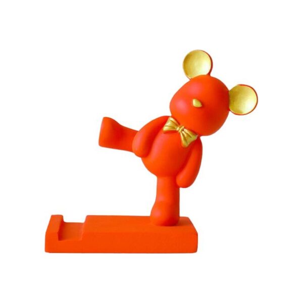 Βάση κινητού-tablet αρκουδάκι πορτοκαλί με χρυσά αυτιά και χρυσό παπιγιόν