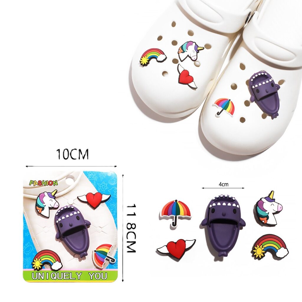 Σετ Crocs charms μονόκερος,ουράνιο τόξο,σαγιονάρα- διακοσμητικά αξεσουάρ για καλοκαιρινά παπούτσια Crocs"