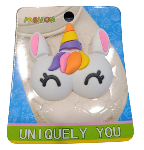 Διακοσμητικό για crocks Μονόκερος , ασπρος με ροζ αυτιά πολύχρωμο κέρατο και φράντζα