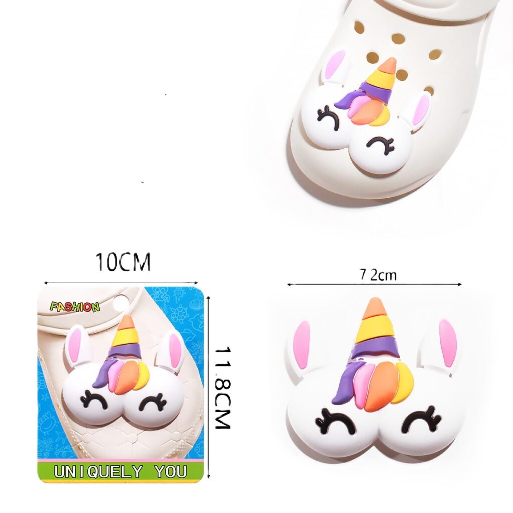 Διακοσμητικό για crocks Μονόκερος , ασπρος με ροζ αυτιά πολύχρωμο κέρατο και φράντζα