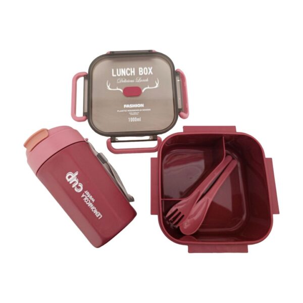 lunch box μπορντό με χωρίσματα και θερμός μπουκάλι 1000ml