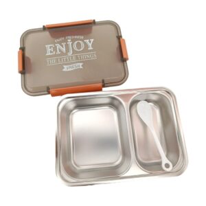 Lunch Box Inox Διπλό με Χωρίσματα & Κουτάλι | Ανθεκτικό & Πρακτικό
