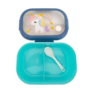 παιδικό lunch box unicorn με κουτάλι και διπλό χώρισμα πράσινο