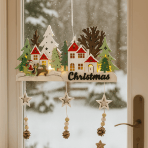 Φωτιζόμενο Ξύλινο Διακοσμητικό Χριστουγεννιάτικο Χωριό 30x15cm